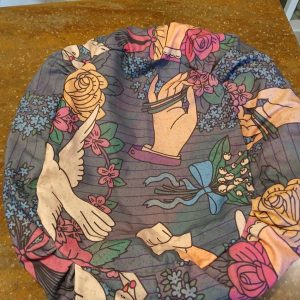 Nest Cushion Cover -- Red Roses and Blue Violets fabric